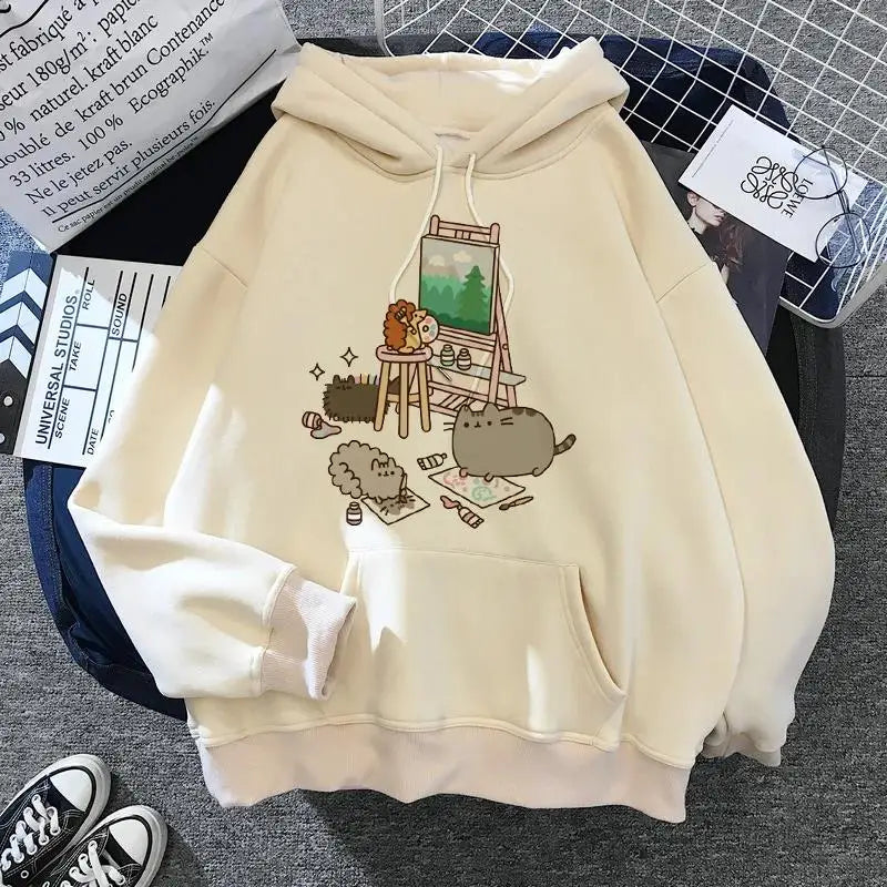 Women's cat hooded sweatshirt 2024 cartoon costume Korean Harajuku Kawai style oversized