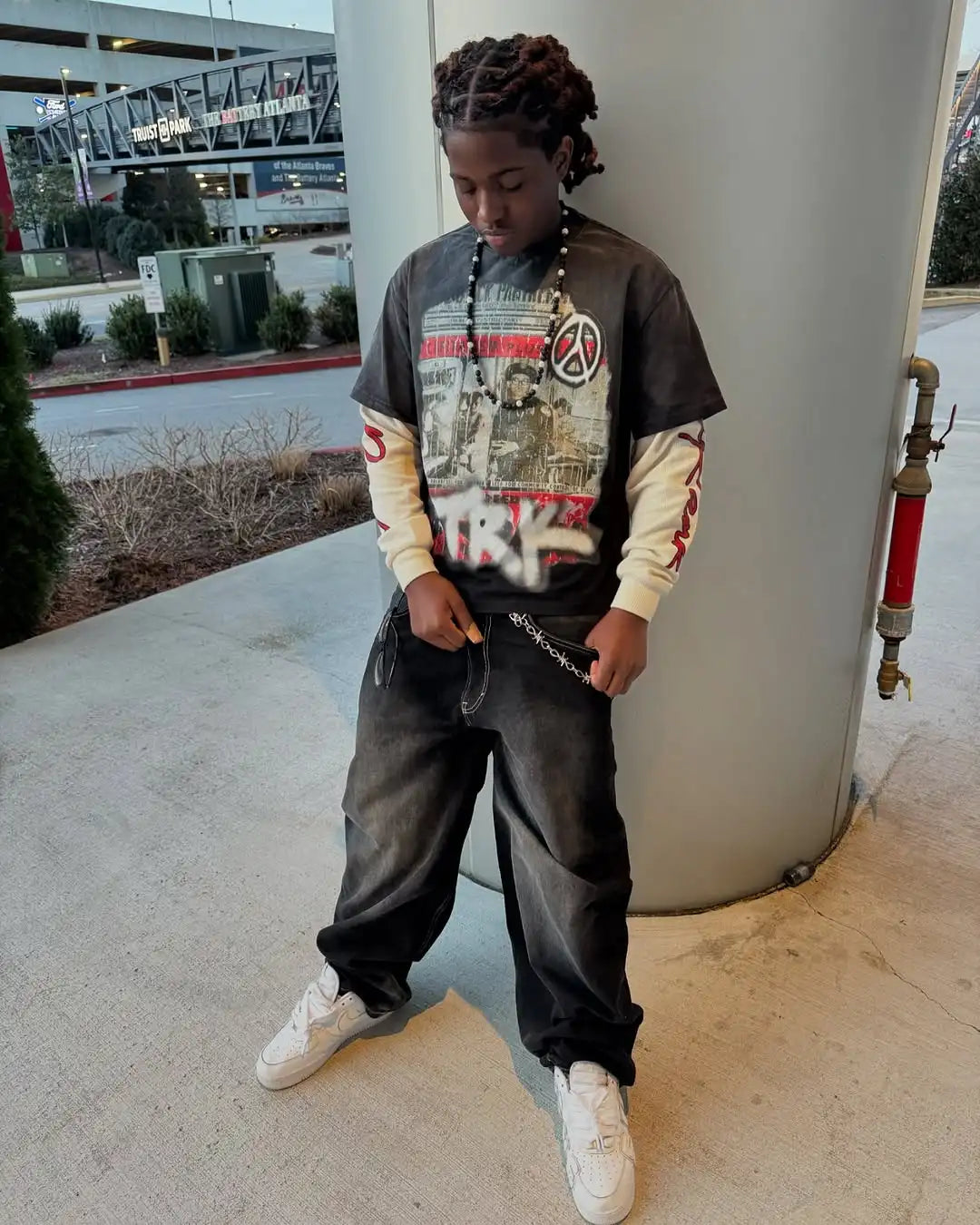 Y2k High Street Clothing Harajuku Letter Pattern Oversized T-shirt Men's Trendy Fashion Casual Loose Fake Two Piece Top