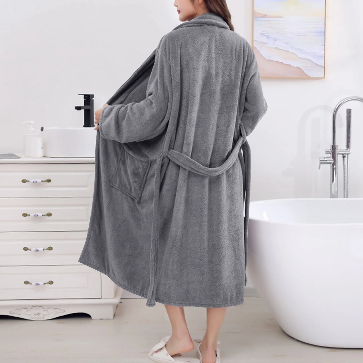 Women's Coral Fleece Robe Autumn Winter New Style Medium Length Home Indoor Wear Warmth Comfortable Sleepwear Nightgown