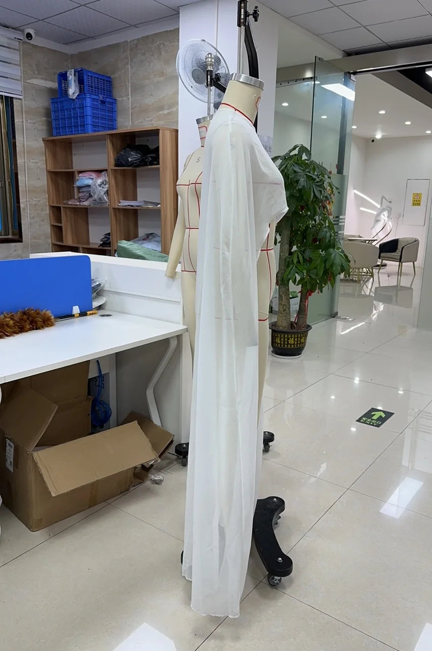 Womens High Low Polka Dot/Solid Color Sheer See-through Cover-ups Summer Holiday O Neck Cape Blouse Female Jacekt Long Party Top