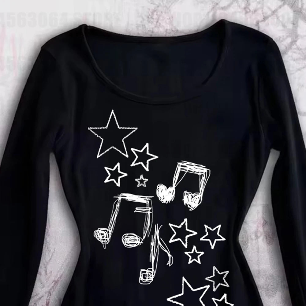 Women Top Y2k 2000s Tops Woman Clothes Baby Tees Y2k Kitty Emo Spring 2025 Woman Gothic Long Sleeve 90s Clothes Vintage Kpop