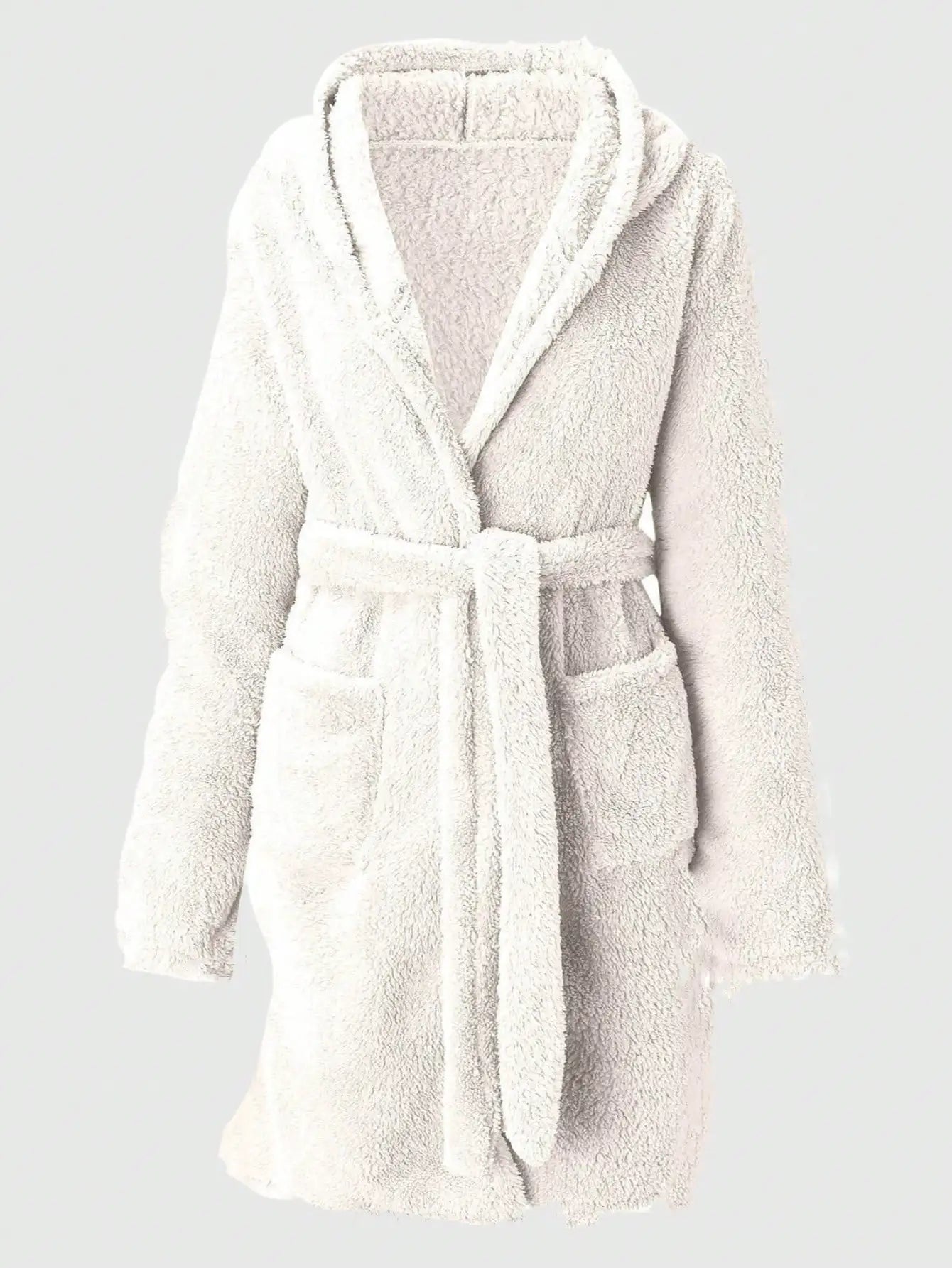 1 piece of women's solid color hooded robe with belt, cozy and warm fleece pajamas for home wear in autumn and winter.