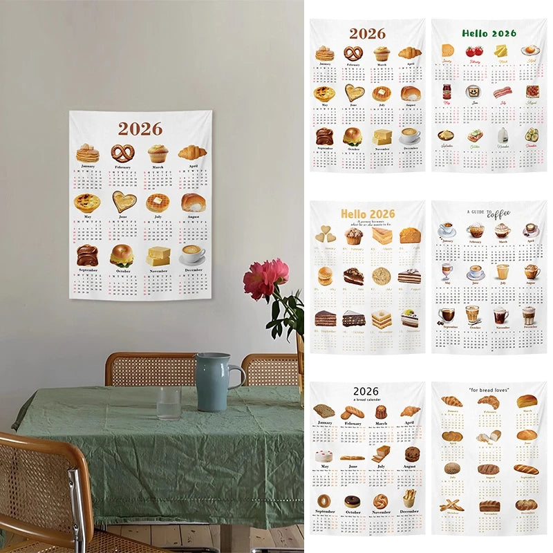 2026 New Year Tapestry 2026 Calendar Backdrop Cloth Dormitory Bedroom Decorative Background Cloth INS Wall Hanging Blanket