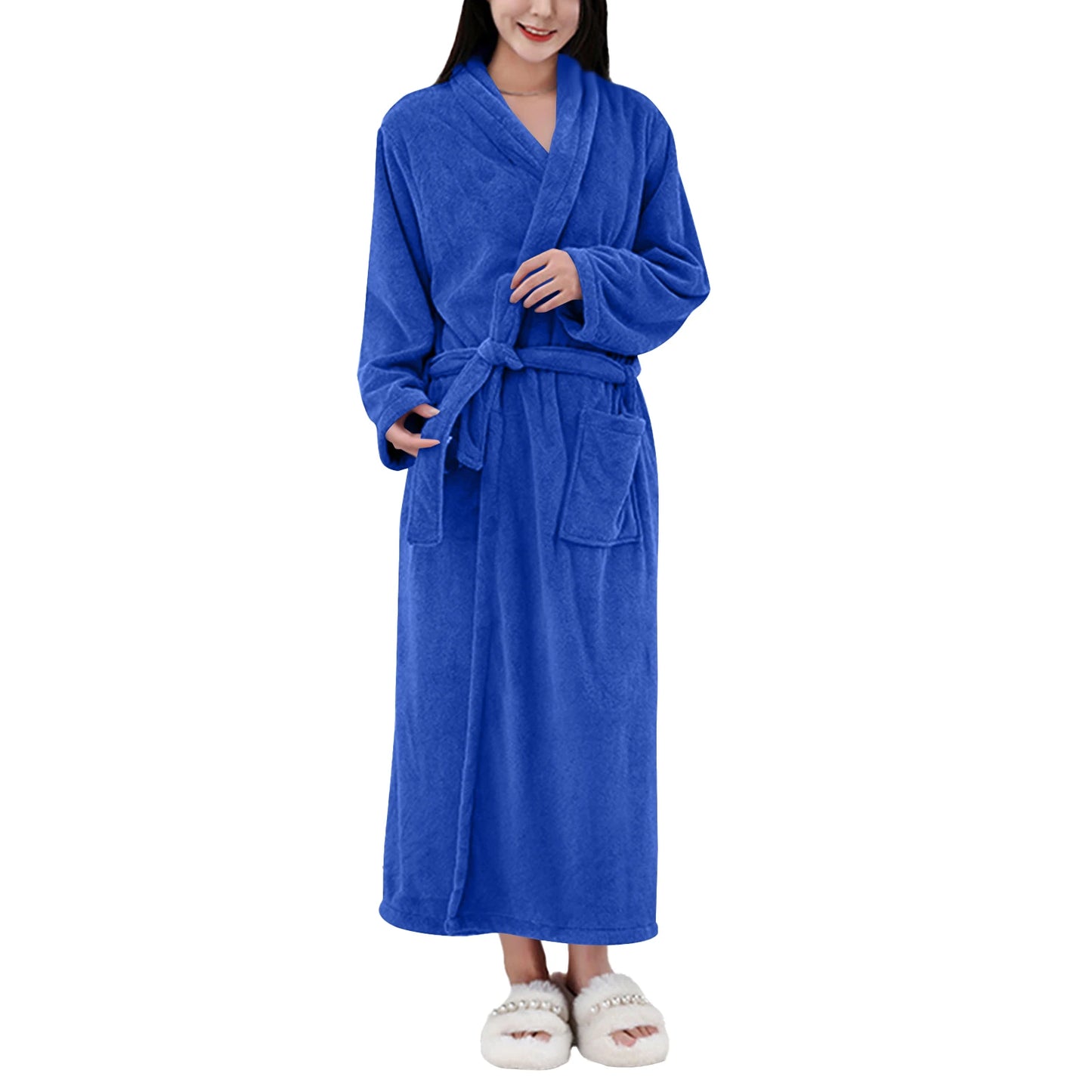Women's Coral Fleece Robe Autumn Winter New Style Medium Length Home Indoor Wear Warmth Comfortable Sleepwear Nightgown