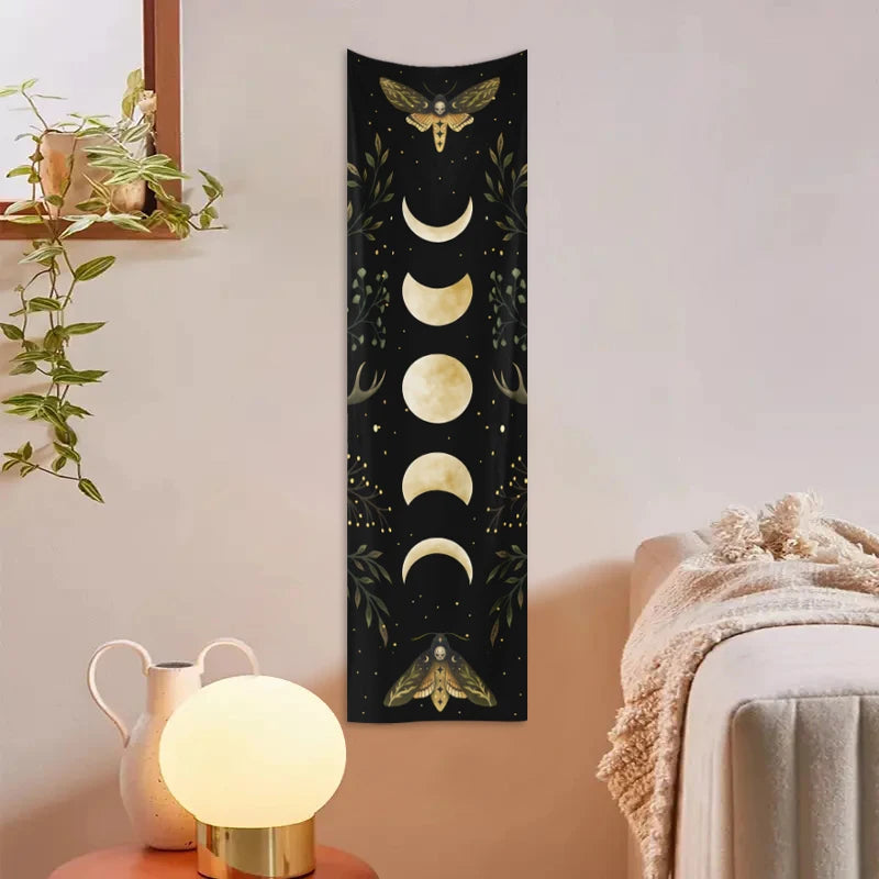 1pc Moon phase tapestry, plant flower butterfly tapestry, moth tapestry, room living room decoration, background wall hanging