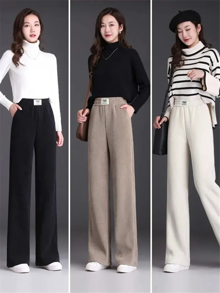 Youthful Woman Clothes Thick Winter Fleece Casual Sport Baggy Sweatpants Women's Pants HighWaist Lamb Fluff Straight Pantalones