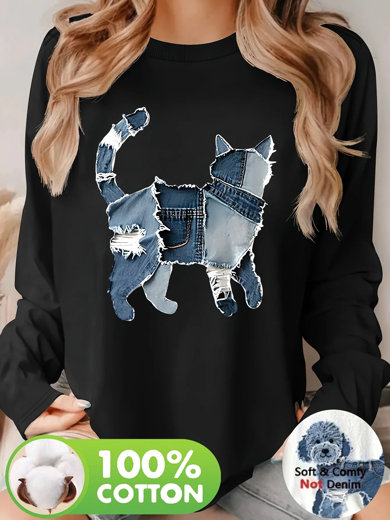 Women's autumn and winter 100% pure cotton fashionable casual heart-shaped printed round neck long sleeved T-shirt top