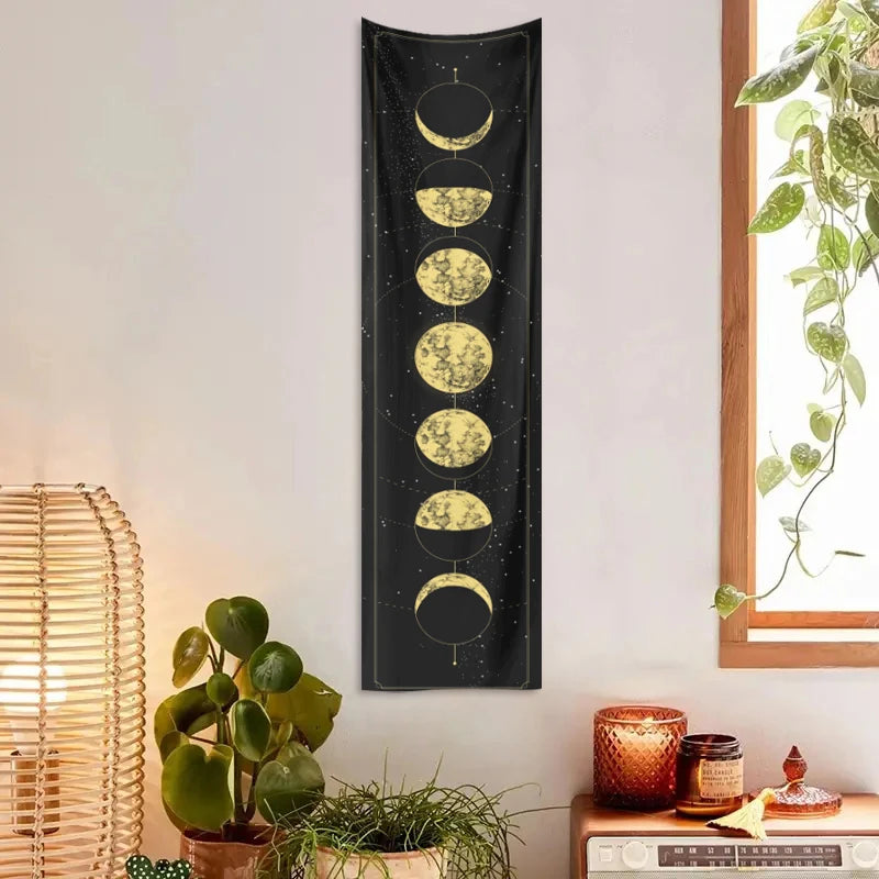 1pc Moon phase tapestry, plant flower butterfly tapestry, moth tapestry, room living room decoration, background wall hanging