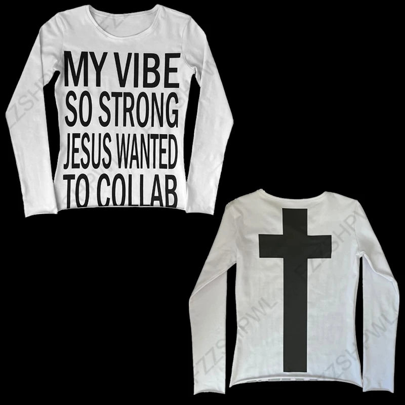 Y2K Gothic Women's Long Sleeve T-Shirt Casual Slim Chic Graphic Print Crop Top Grunge Punk Hip Hop Harajuku Aesthetic Streetwear