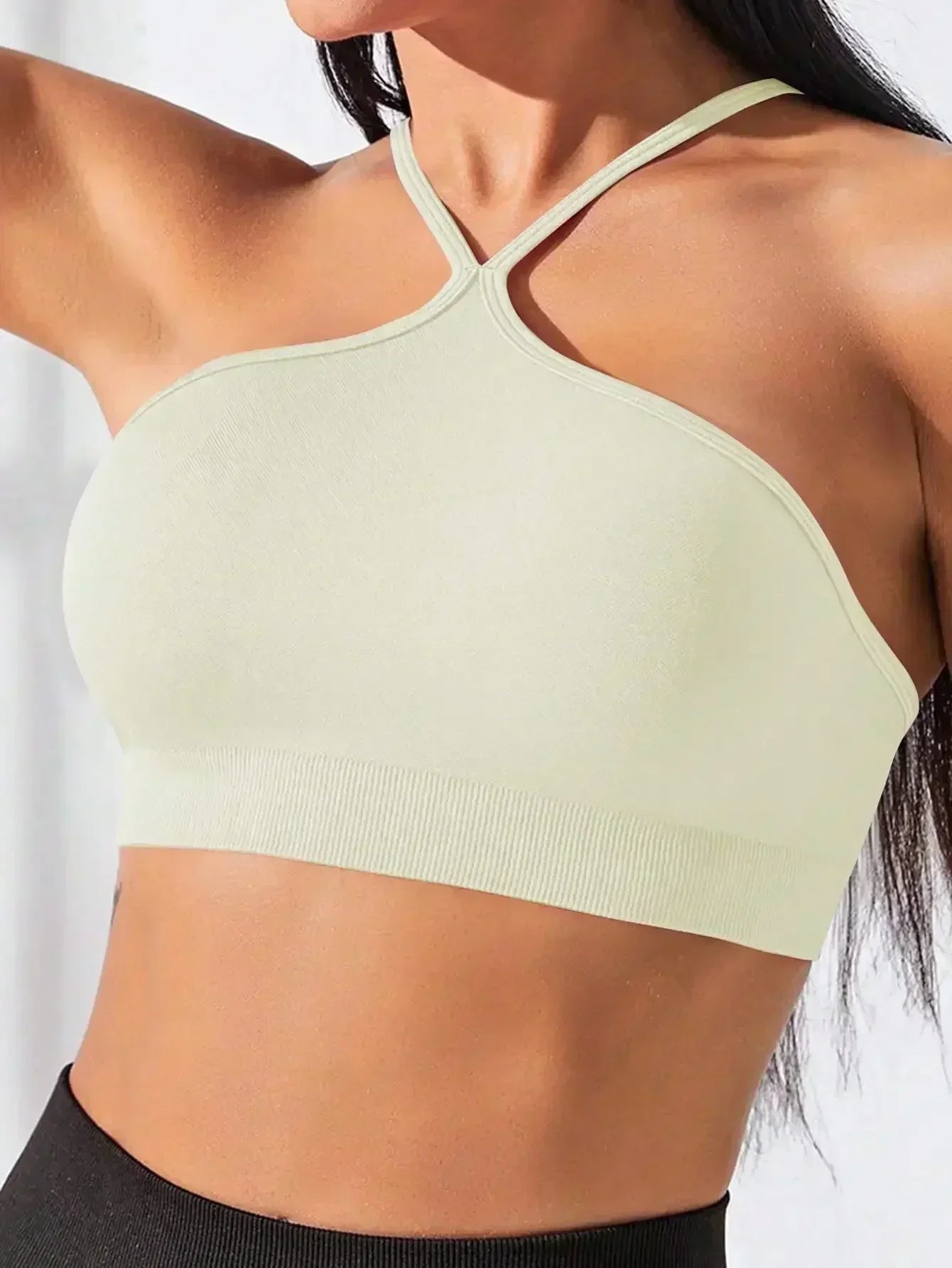 Women's Criss Cross Slim Fit Sports Cami Top Seamless Halter Crop Tee Shirt Tops Workout Tops