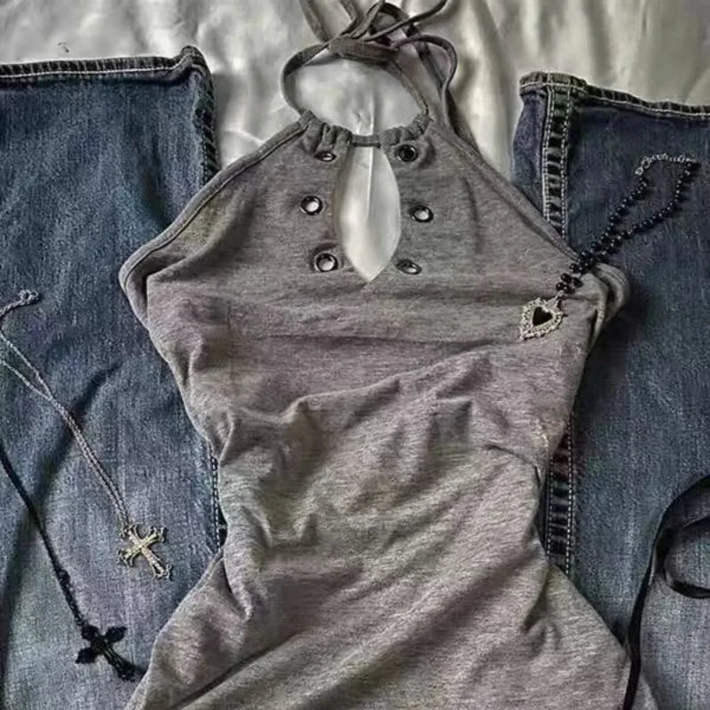 Women Y2K Summer Vintage Casual Harajuku Sweet Spicy Tees Sleeveless Aesthetic Slim Fit Tank Crop Tops 2000s Alt Clothes