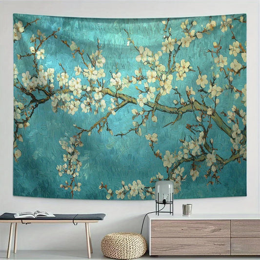 1pc Van Gogh almond blossom tapestry, made of polyester, machine washable, suitable for bedroom and living room decoration.