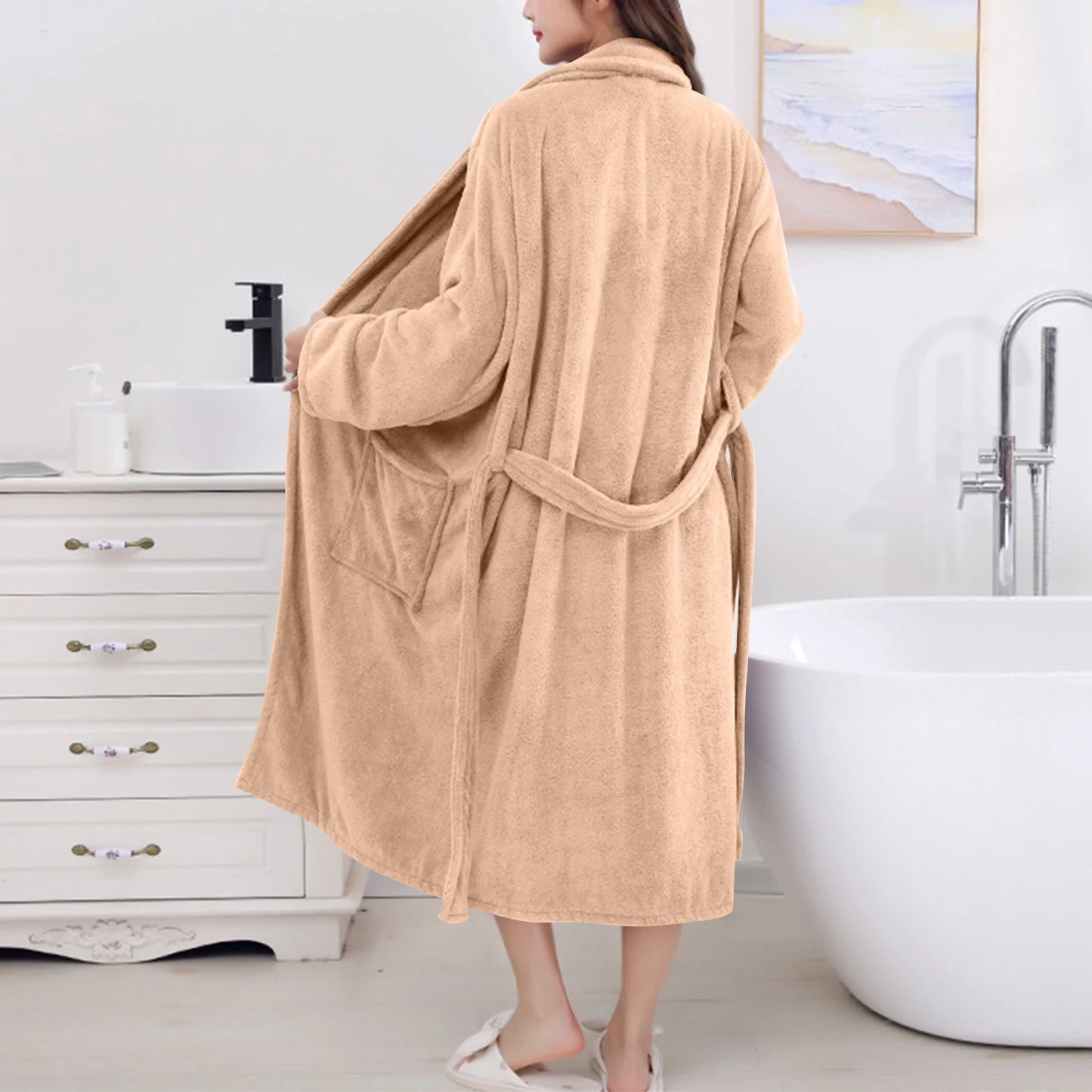 Women's Coral Fleece Robe Autumn Winter New Style Medium Length Home Indoor Wear Warmth Comfortable Sleepwear Nightgown