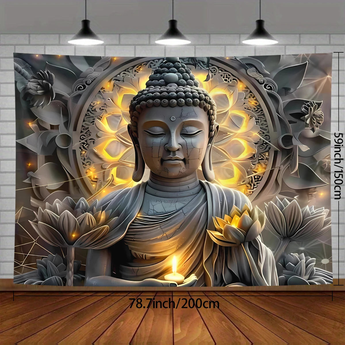 1pc Buddha statue and lotus tapestry, mysterious Buddha statue meditation meditation yoga spiritual religious tapestry
