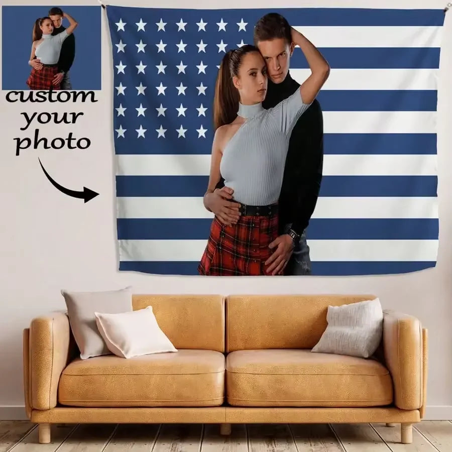 1pc Customizable Personalized Tapestry With Photos And Text, For Birthday, Wedding, Halloween, Christmas, Party