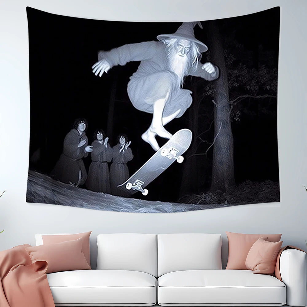 1 Pc Skateboarding Old For Man Tapestry - Cool Sports Wall Hanging For Bedroom, Living Room, Dorm Decor | Washable Polyester