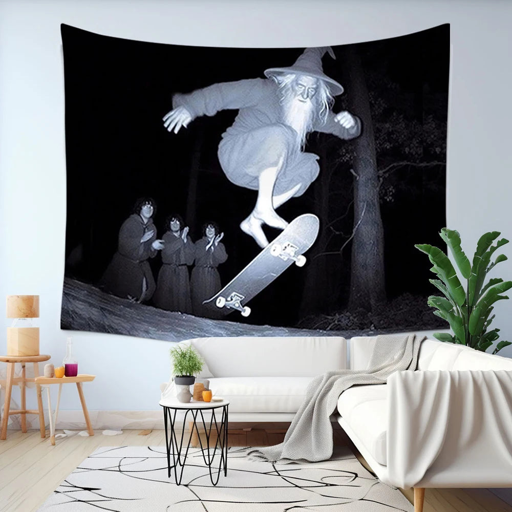 1 Pc Skateboarding Old For Man Tapestry - Cool Sports Wall Hanging For Bedroom, Living Room, Dorm Decor | Washable Polyester