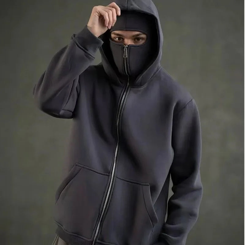 2025 Autumn and winter American retro heavyweight hooded sweatshirt for men and women double hood zipper windproof thick jacket