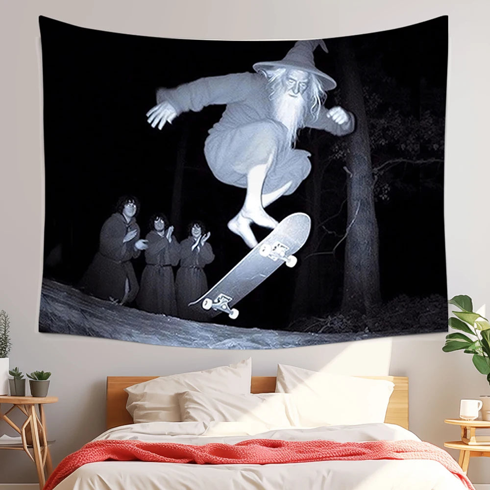 1 Pc Skateboarding Old For Man Tapestry - Cool Sports Wall Hanging For Bedroom, Living Room, Dorm Decor | Washable Polyester