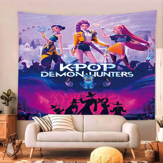 1pc K-Pop Demon Hunters Print Tapestry Multi Size Living Room Wall Decoration Background Cloth Machine Washable Space Pendant