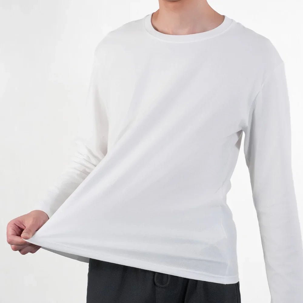 1PC Mens White Black T Shirts Casual Long Sleeve Top Cotton Moisture Wicking O-Neck Tees Tanks Classic Loose Tshirts for Men