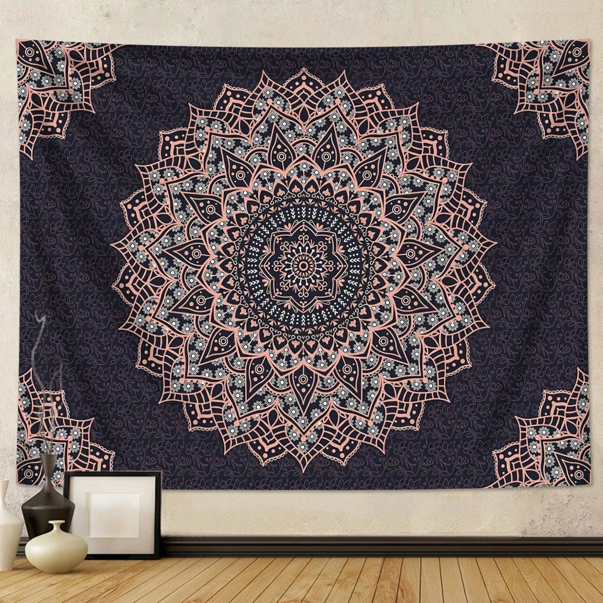 1pc Bohemian Mandala Tapestry, Retro Plant Flower psychedelic Tapestry, Hippie Style Room Decoration Wall Hanging