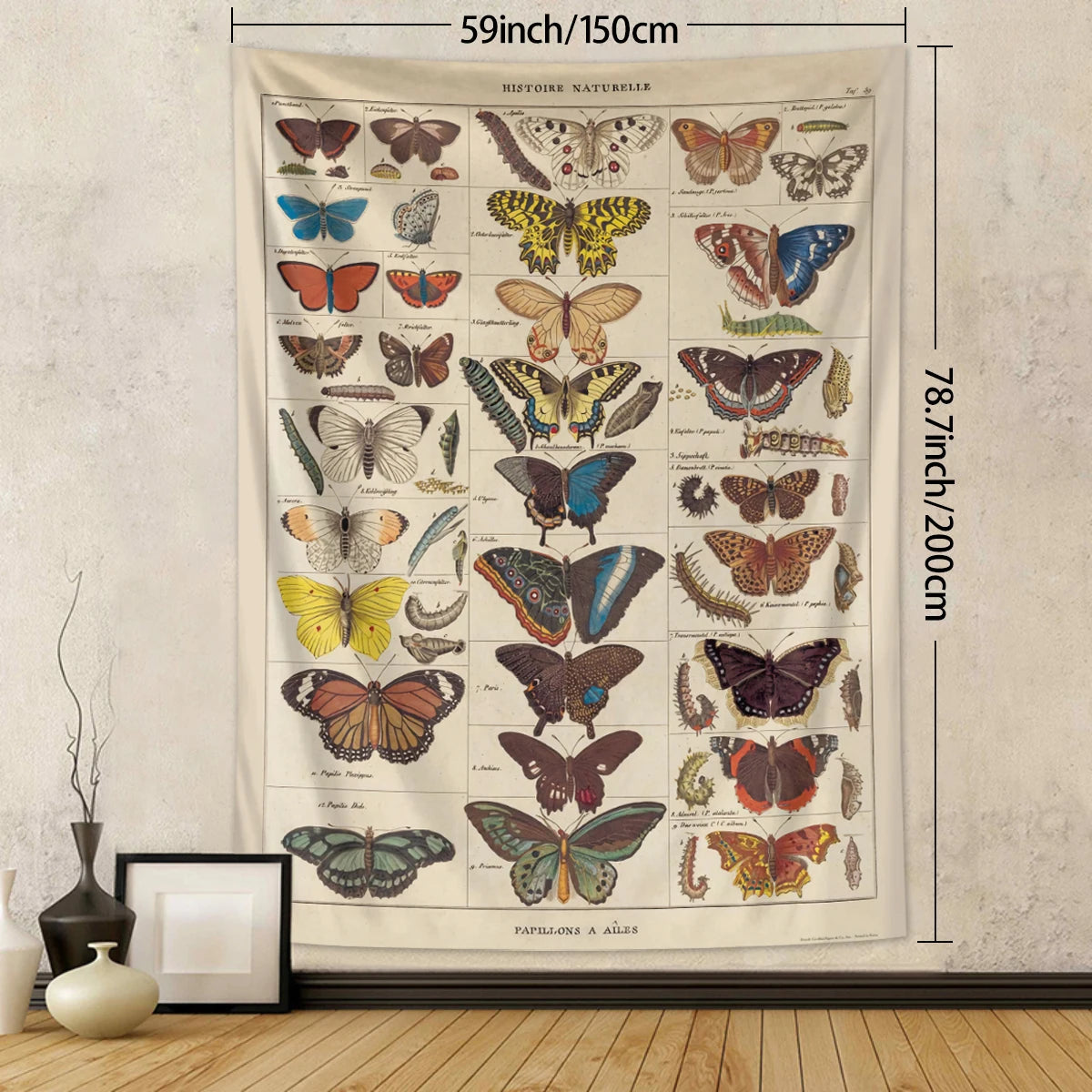 1pc Retro Butterfly Tapestry, Colorful Butterfly Retro Tapestry Wall Hanging, Insect Butterfly Tapestry Bedroom Decoration