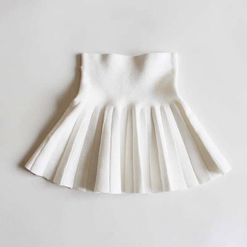 1pcs Girls Knit Skirts Baby Autumn Winter Princess pleated Skirts Childrens Student High Waist Mini Tutu Skirts Kids Solid Dress