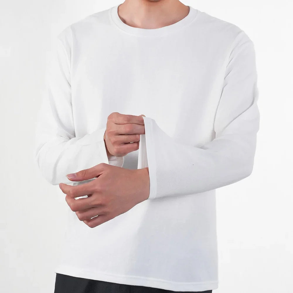 1PC Mens White Black T Shirts Casual Long Sleeve Top Cotton Moisture Wicking O-Neck Tees Tanks Classic Loose Tshirts for Men