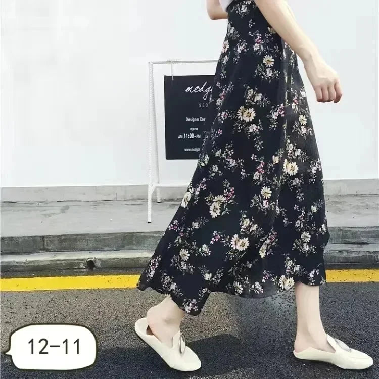2026 Summer Beach Floral Skirt for Women Cotton High Waist Wrap Maxi Skirt Long with Side Slit & Tie Detail Boho Style Design