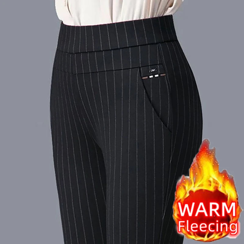 2025 Autumn Winter Casual Elegant Office Slimming Solid Color Fleecing Thick Thin Women's Pants Elastic Waist Tight Pencil Pants