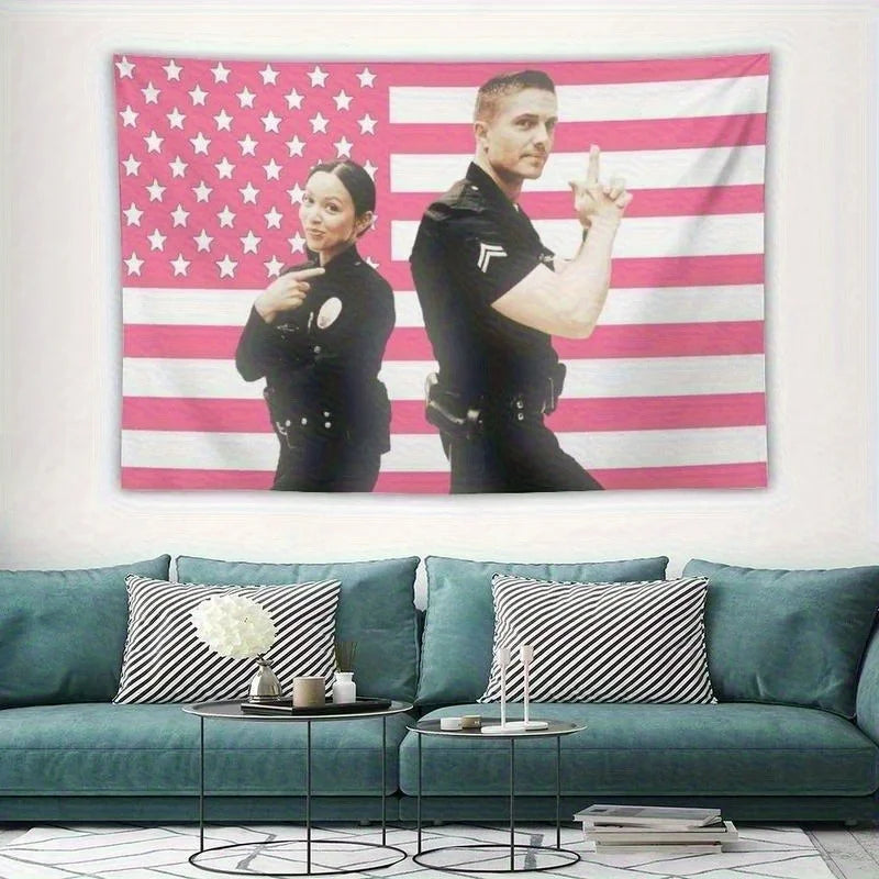 1pc Printing The Rookie protagonist Lucy Chen and Tim Bradford Tapestry Poster Eric Winter Pink American Flag Background Wall
