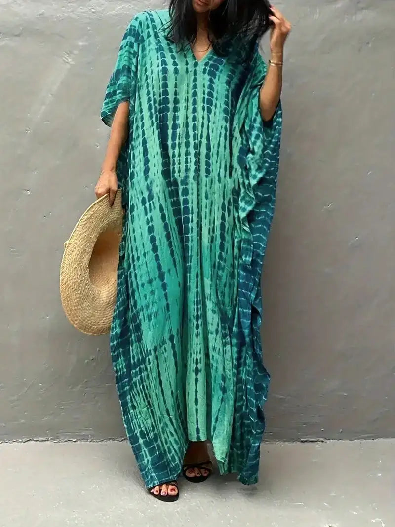 2025 Spring and Summer Smudged Positioning Printed Long Vacation Beach Skirt Bikini Cover-Up Swimsuit Sun Protection Jacket