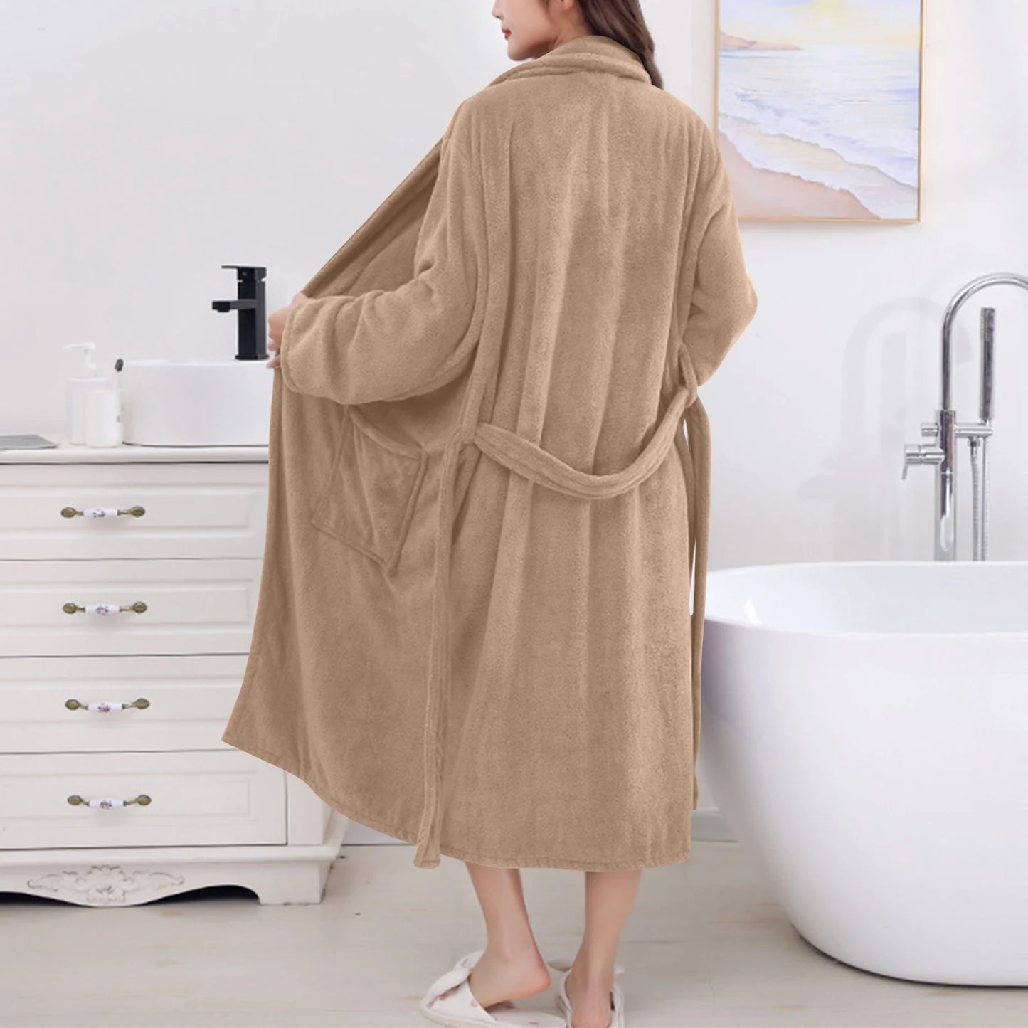 Women's Coral Fleece Robe Autumn Winter New Style Medium Length Home Indoor Wear Warmth Comfortable Sleepwear Nightgown