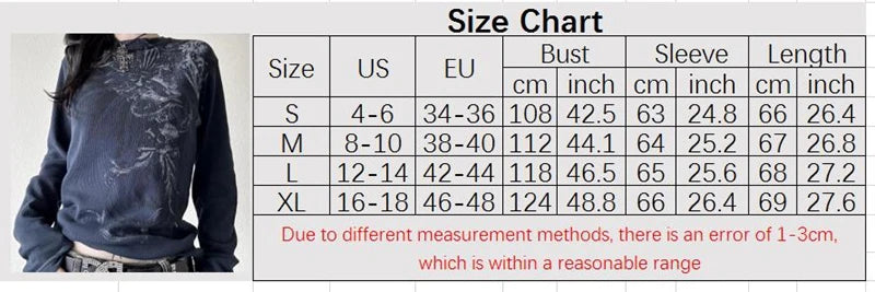 Women Y2k Fairy Grunge Shirt Vintage Graphic Print Long Sleeve Tee Shirt Tops Teen Girls Grunge Aesthetic Clothes Streetwear