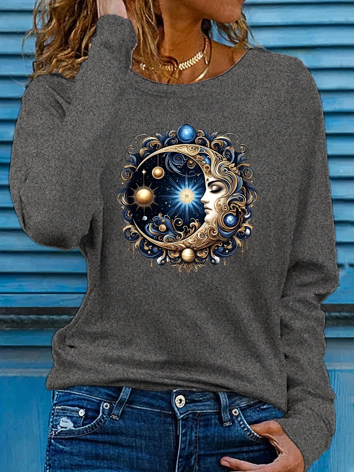 100% pure cotton women's spring and autumn comfortable casual long sleeved Paris graphic printed round neck T-shirt