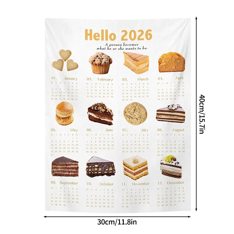 2026 New Year Tapestry 2026 Calendar Backdrop Cloth Dormitory Bedroom Decorative Background Cloth INS Wall Hanging Blanket
