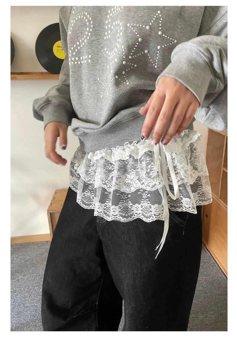 Women Y2K Korean Lace Mini Layered Skirt Streetwear Lace Up Ruffles Harajuku High Waist Pleated Ladies Jupe Skirts Clothes