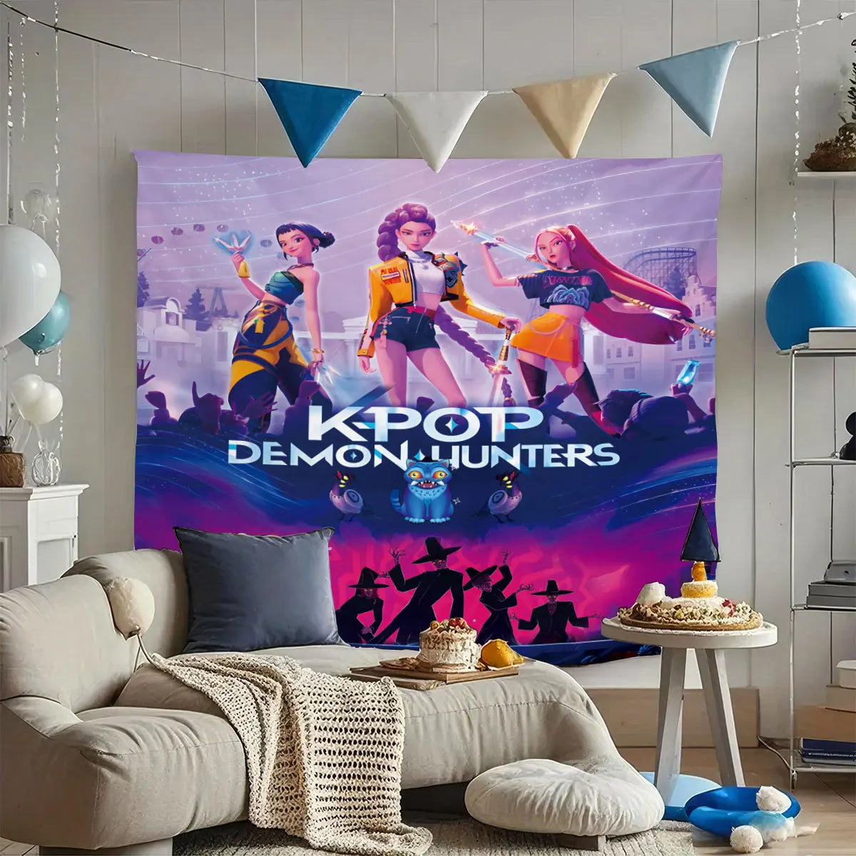 1pc K-Pop Demon Hunters Print Tapestry Multi Size Living Room Wall Decoration Background Cloth Machine Washable Space Pendant
