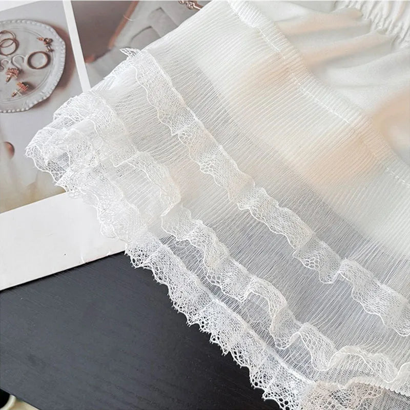 Women Y2K Korean Lace Mini Layered Skirt Streetwear Lace Up Ruffles Harajuku High Waist Pleated A-Line Short Jupe Skirts Clothes