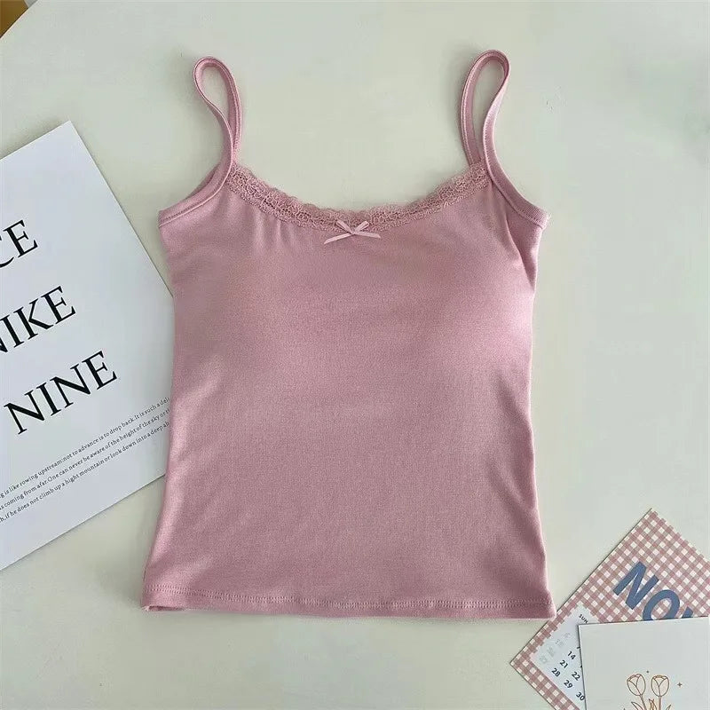 1pcs Girls Cute Padded Bra Tank Top Women Lace Casual Strap Top Vest Female Camisole With Removable Built In Bra Clothing