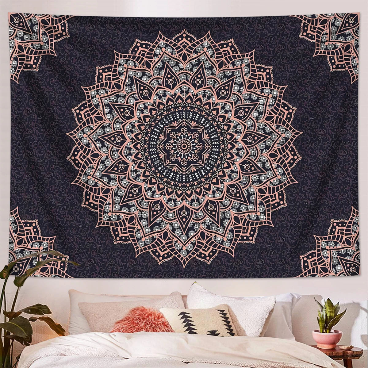 1pc Bohemian Mandala Tapestry, Retro Plant Flower psychedelic Tapestry, Hippie Style Room Decoration Wall Hanging