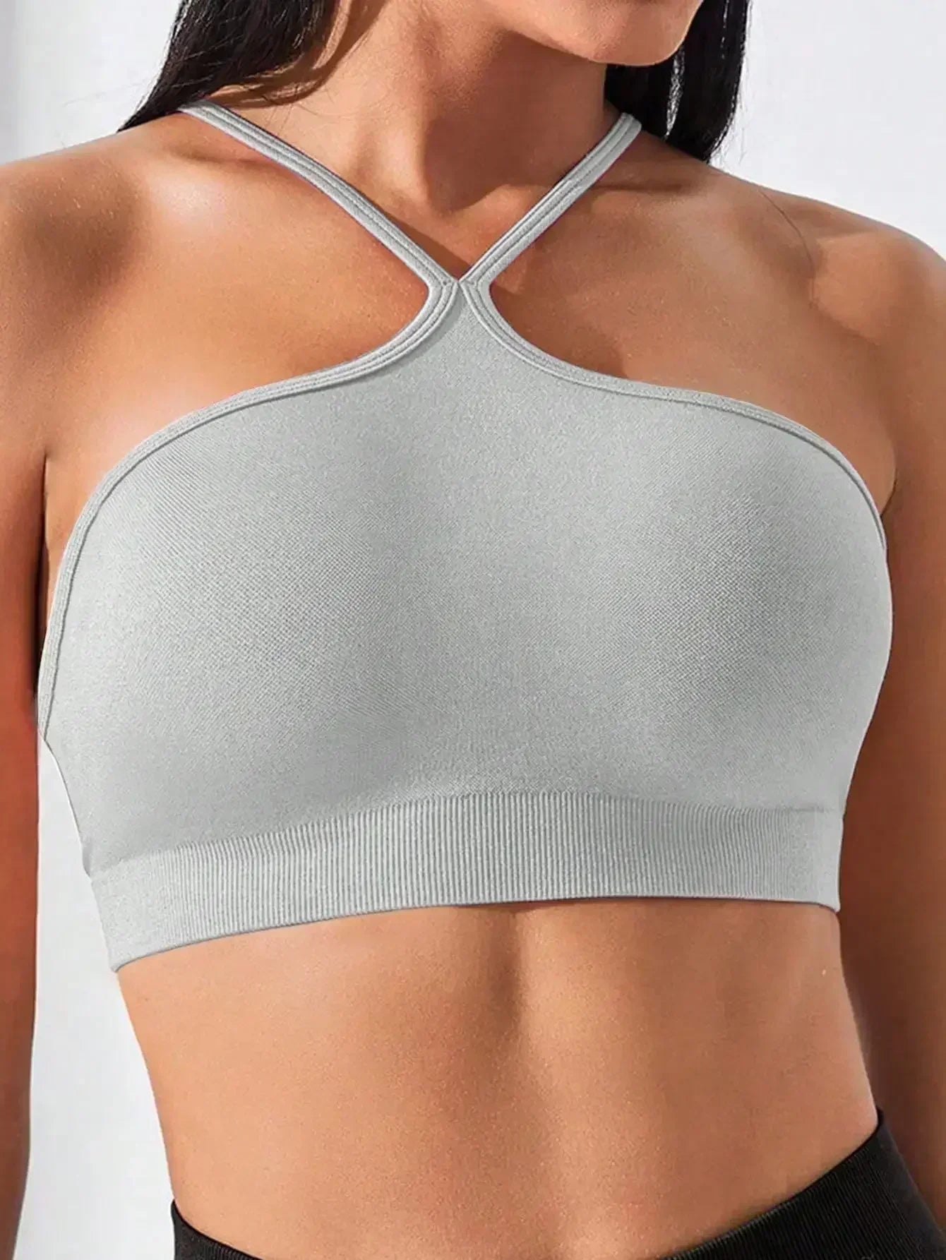 Women's Criss Cross Slim Fit Sports Cami Top Seamless Halter Crop Tee Shirt Tops Workout Tops