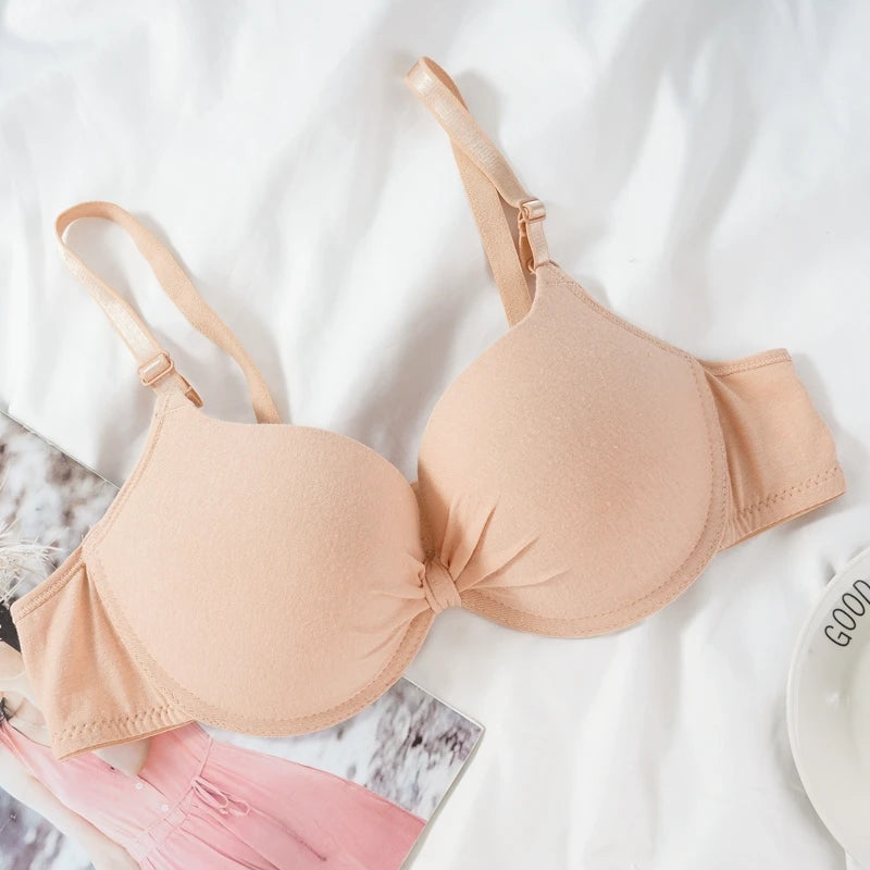 Women's Sexy Cotton Gathered Bra Deep V Underwire Ladied  Brassiere Push Up Lingerie Solid Bras Backless Intimate Underwear