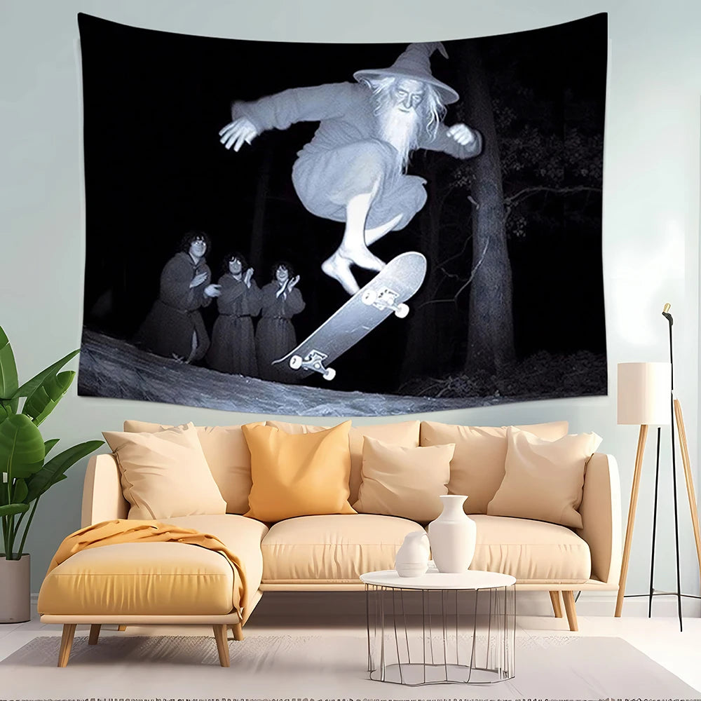 1 Pc Skateboarding Old For Man Tapestry - Cool Sports Wall Hanging For Bedroom, Living Room, Dorm Decor | Washable Polyester