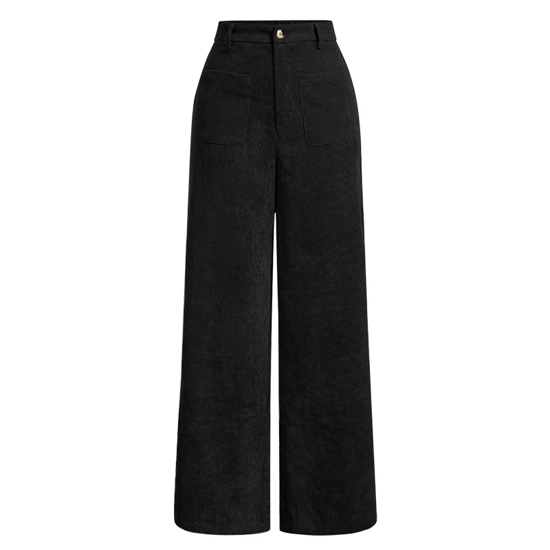 Women's Plain Pocket Button Front Wide Leg Pants, Casual High Waist Trousers for Daily Wear, Ladies Bottoms for All Seasons