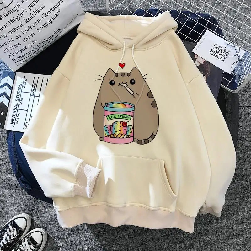 Women's cat hooded sweatshirt 2024 cartoon costume Korean Harajuku Kawai style oversized
