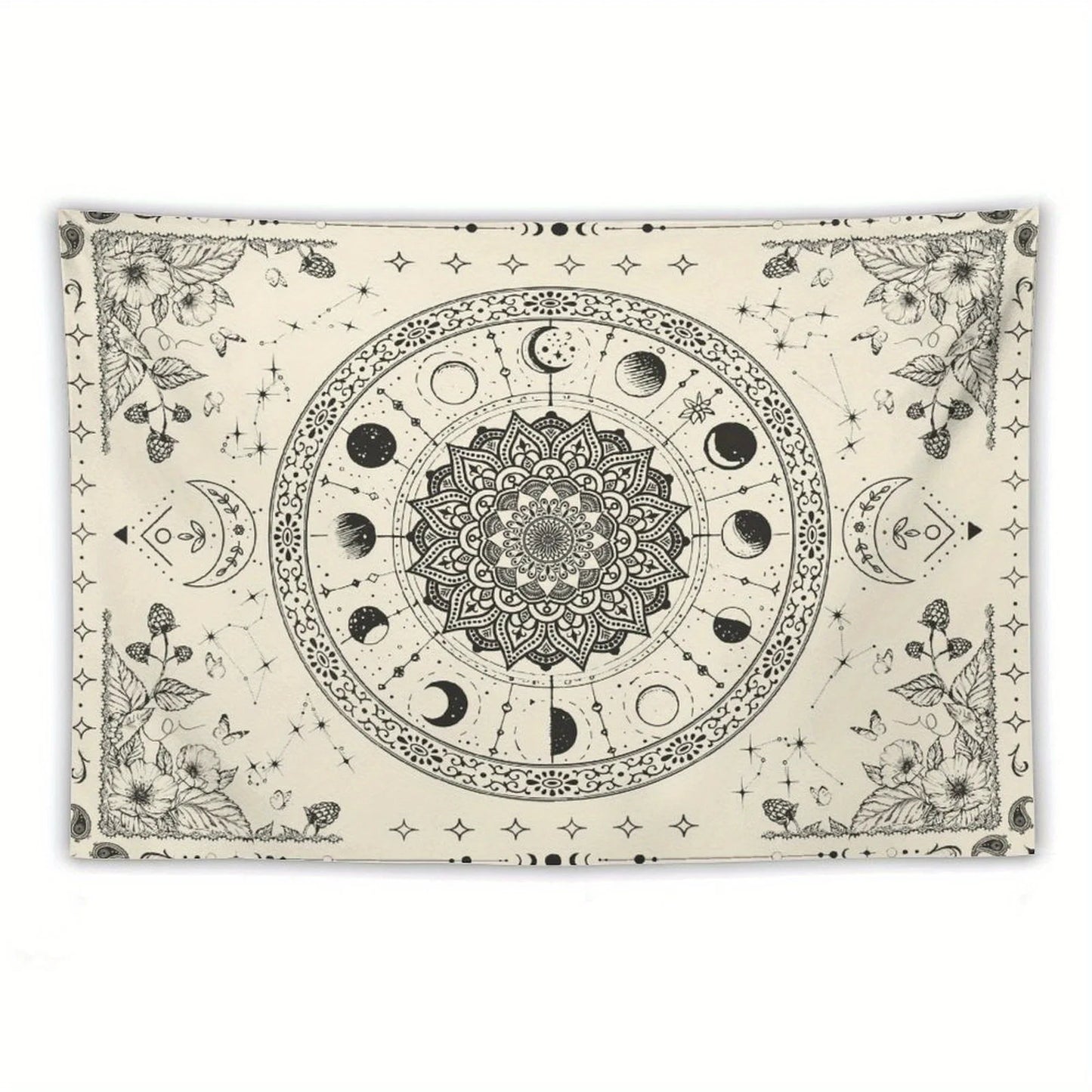 1pc Bohemian Mandala Floral Tapestry - Vintage Indian Wall Hanging with Celestial Moon and Stars Pattern for Bedroom Living Room