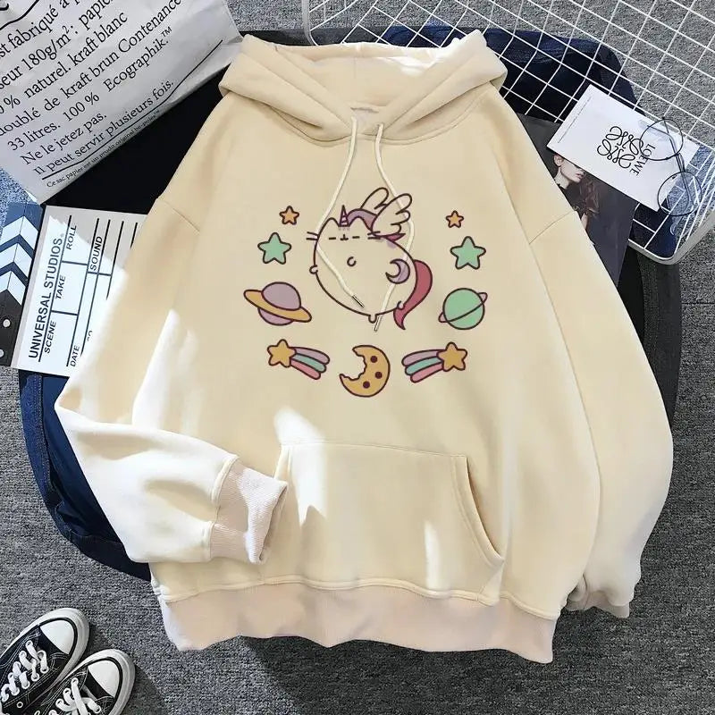 Women's cat hooded sweatshirt 2024 cartoon costume Korean Harajuku Kawai style oversized