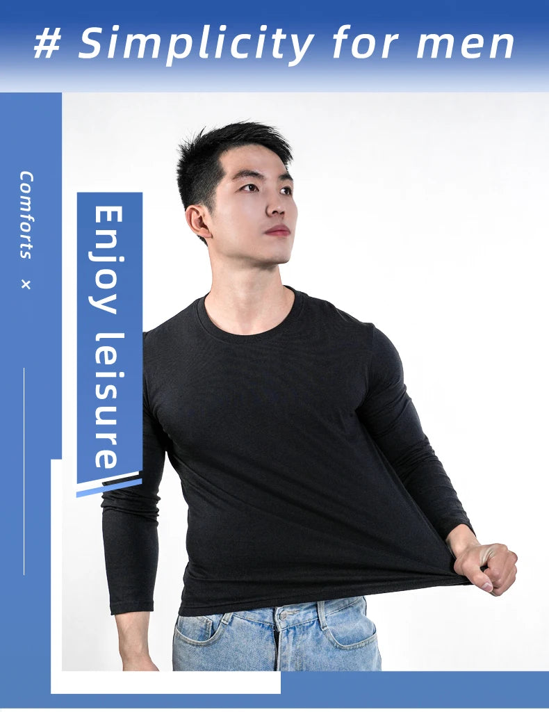 1PC Cotton Mens O-Neck T Shirts Casual Long Sleeve Top Moisture Wicking Heavyweight Tees Tanks Classic Loose Fit Tshirts for Men